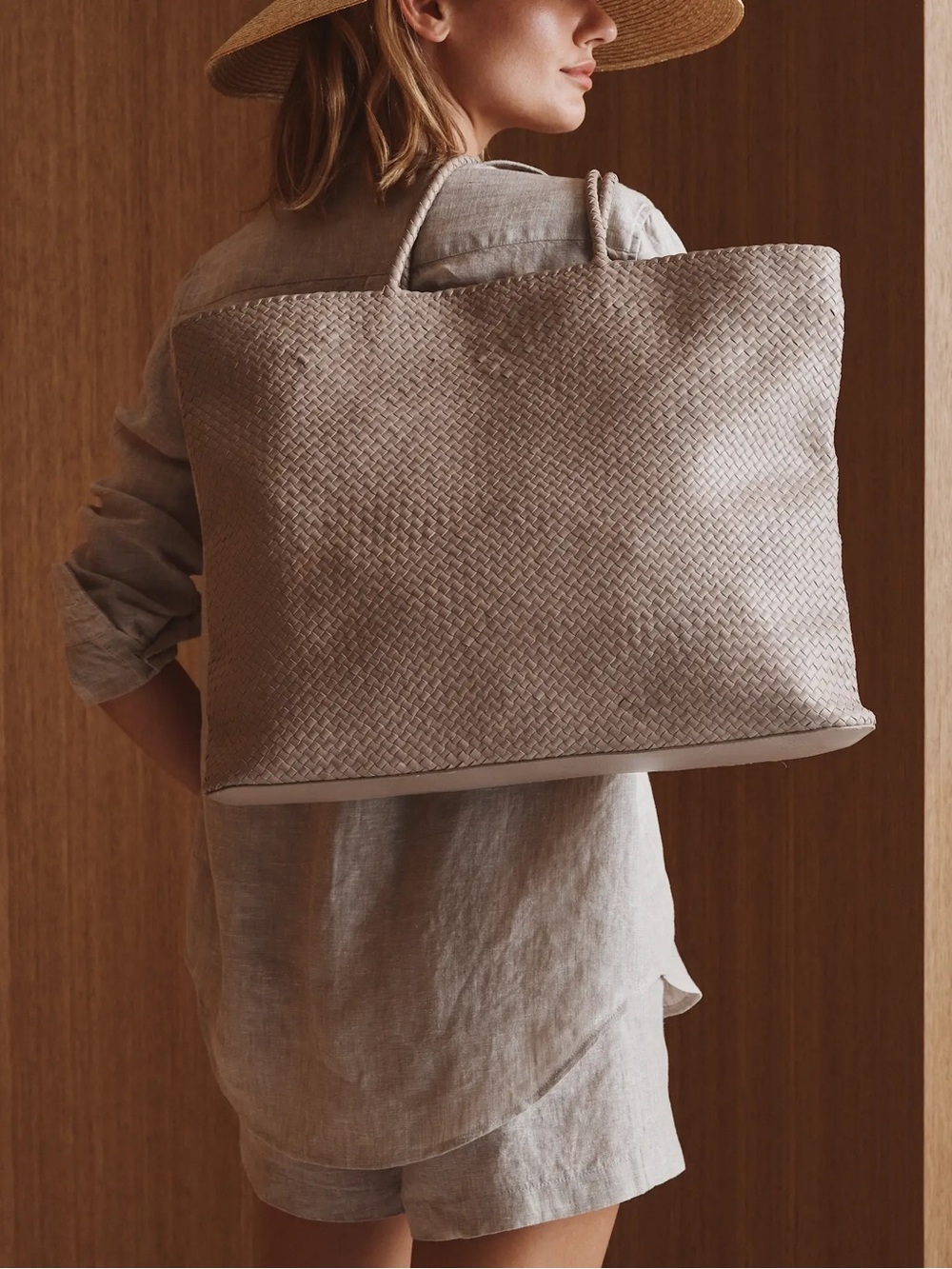 NWOT Quince Siena Handwoven Tote Taupe
